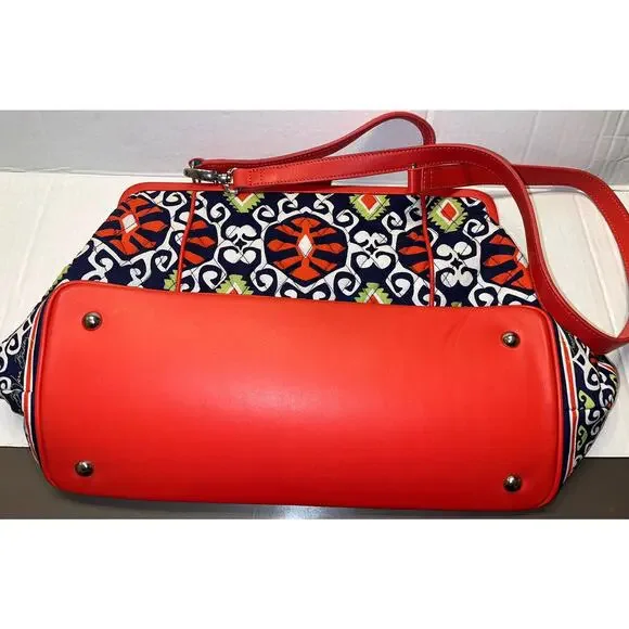 Vera Bradley Medium‎ Handbag Purse Black Orange Green White Pattern Snap Closure - Picture 8 of 8
